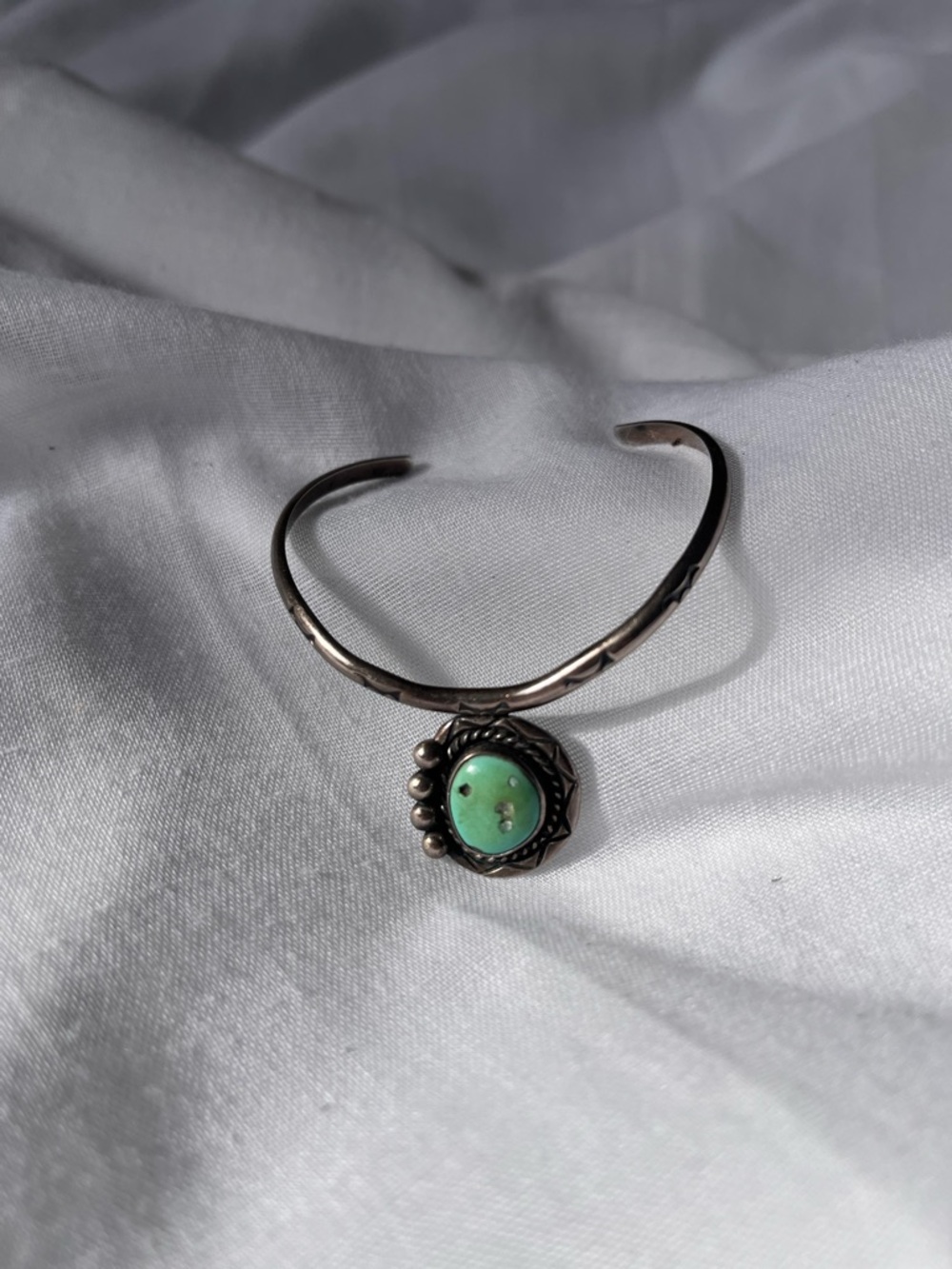 Vintage Sterling Silver Native American Made Turquoise Cuff Bracelet